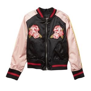 Urban Republic Kids Satin Bomber Jacket w/patches